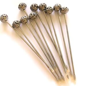 Cocktail martini metal picks with crown like tops set of 10